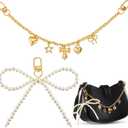 Tondiamo 2 Pcs Bow Bag Charm Pearl Keychain Gold Bow Heart Pendant Purse Bag Chain Bowknot Extender Replacement Purse Charms Accessories for Women Handbag
