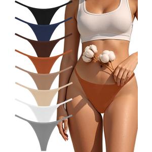 oshkang Cotton G-String Thongs for Women Underwear Breathable Stretch Low Rise Panties T-back Sexy Ladies 8 Pack (S)