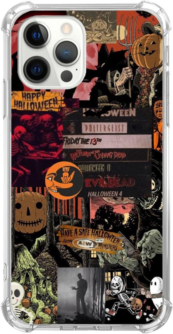 Qimulgociz Halloween Mystical Art Collage Case for iPhone 15 Pro Max, Retro Aesthetic Halloween Pumpkin Case for Girls Boys Men and Women, Unique Trendy Design TPU Bumper Case for iPhone 15 Pro Max