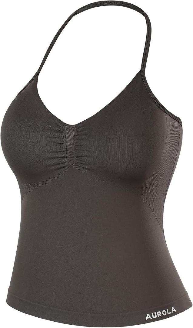 AUROLA Influence Longline Strappy Workout Halter Tops for Women,Removable Cups Padded Bras Impact Gym Yoga Sleeveless Top (Medium, Chestnut Brown)