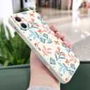 for iPhone 12 Case Fashion Flower Slim Soft Liquid Silicone Rubber Phone Cover for iPhone 12 6.1 inch, Leaf White