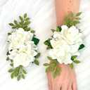 Flaural 2pc Ivory Wrist Corsage, Faux Silk Flowers, Handmade USA, Prom Wristlet, Artificial Wedding Flowers, Ivory Corsage Pearl, Floral (2pc Ivory Corsages)