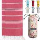 BAY LAUREL Turkish Beach Towel with Travel Bag 39 x 71 Quick Dry Sand Free Lightweight Large Oversized Towels Light (Red)