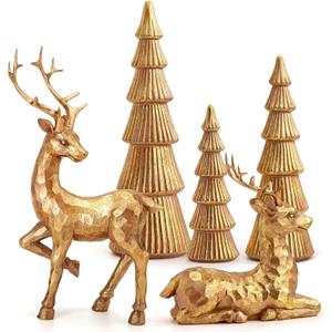 Hommtina Reindeer Christmas Decoration and Mini Trees, Lucky Reindeer Statues for Indoor Home Decor, Tabletop Mantle Cabinet Desktop Office (Rose Gold)