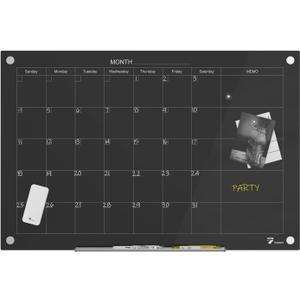 TOWON 47 x 35 Inch Glass Calendar Dry Erase Board for Wall, Magnetic Whiteboards Calendar, White Board Calendar Dry Erase for Wall, Monthly Planner Whiteboard Set, Black
