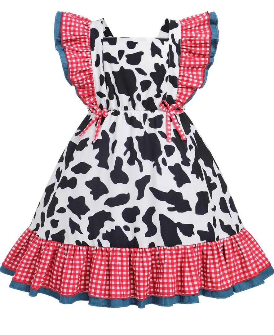 IDOPIP Toddler Baby Girls Cow Plaid Strawberry Rainbow Tutu Dress Summer Sleeveless Princess Birthday Party Dresses Clothes Size 110