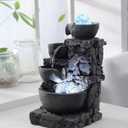 Tabletop Fountain Indoor Stone Four Bowls Waterfall Natural River Rocks Home Dcor Decorated Colorful Cold RGB Lights Rolling Ball (23066)