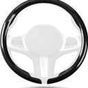 Aimato Car Steering Wheel Cover Carbon Fiber, Ultra-Thin Car Steering Wheel Cover,Comfortable & Breathable Microfiber,Universal Fit for Most Cars, Bright Black