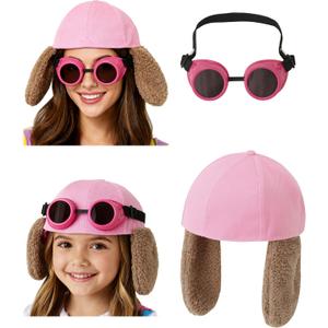 2 x Adult Women Kids Girls Dog Hero Police Cap With Ears Pink Steampunk Goggles For Book Day Dress Up Accessories