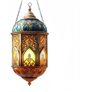 Ramadan Decorations, Acrylic Ramadan Lanterns, 2D Spray Painted Acrylic Crescent and Eid Decorations for Home (H)