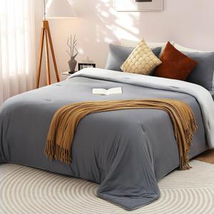 Elegear King Comforter Set Gray, PCM Tech Ultra-Soft Bedding Set, 2Pcs Upgraded Micro Fleece Lightweight Breathable Comforter Set All Season, 1 Reversible Comforter 102x90, 2 Zipper Pillowcases 20x36