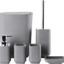 Bathroom Accessory Set 6 Piece Bathroom Accessories Set with Toothbrush Holder & Cup, Soap Dispenser& Dish, Toilet Brush Holder, Trash Can Plastic Gift Set for Bathroom Decorative Countertop (Gray)