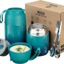 MAXSO 2 Pack Soup Thermo for Hot Food, Vacuum Insulated Food Jar Thermal Lunch Containers for Adults, Travel Food Flask (24 oz,17 oz) (Gradual Blue-green)