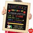 First and Last Day of School Board - First Day of School Sign with Wooden Ruler Frame - 1st Day of Kindergarten Preschool Chalkboard Photo Prop - Back to School Gifts for Kids Girls - 13 x 11 Inch