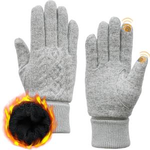 ACUSHLA Merino Wool Gloves for Men & Women - Fleece-lined Touchscreen Thick Warm Winter Glove Liner for Cold Weather (X-Large, Light Grey)