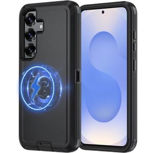 for Samsung Galaxy S25 Plus Case [Compatible with MagSafe], Heavy Duty Shockproof 3-Layer Protection Rugged Cover, Drop-Resistant and Wireless Charging (Black, Samsung Galaxy s25 Plus)
