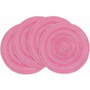 Floroom 15 Inch Round Braided Placemats Set of 4, Washable Heat Resistant Cotton Polyester Circle Place Mats for Kitchen Dining Table - Berry Pink