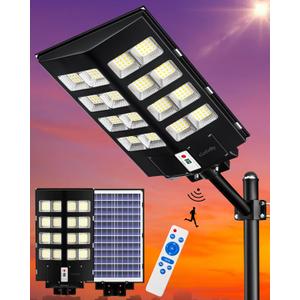 Gefolly SL-2800W Solar Street Lights Outdoor, 280000LM Commercial Parking Lot Light Dusk to Dawn 6500K Security Flood Lights Lamp with Motion Sensor for Garden, Basketball Courts
