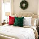 Softalker Christmas Throw Pillow Covers 18 x 18 Inch Set of 2, Xmas Winter Bell Faux Fur Cushion Covers, 3D Embroidered Pillow Cases for Couch Bedroom Living Room Decor, Red