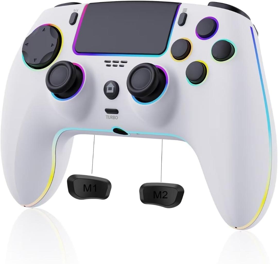 SZDILONG Wireless Controller with 7 Colors RGB Light for P-S5 Pro/Slim,MAC,iOS,Steam,PC Windows/Android 10 and Above,Support Turbo/Programmable/Microphone/Dual Vibration, with 3.5mm Audio Jack (White)