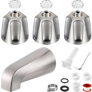 Enhon 3 Handle Shower Faucet Set Compatible with Pfister Verve Bath Tub Tool, Shower Knob and Bathtub Faucet Fits 1/2'', 3/4'' IPS Connection With 4 in 1 Spout Adapter Assembly Tool(Brushed Nickel)