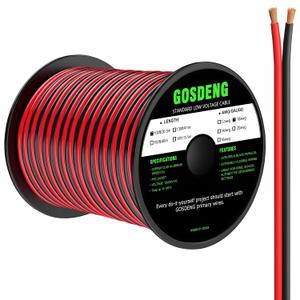 18 Gauge Wire 100FT, 2 Conductors Electrical Wire Red and Black Cable, Low Voltage/PVC 18AWG Copper Clad Aluminum Extension Cord for Speaker Wire, LED, Car, Automotive12V/24V DC