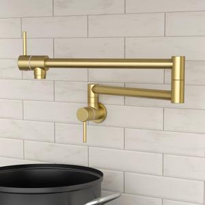 KES Brushed Gold Pot Filler with Heat-Resistant Cartridge, 25.6" Pot Filler Faucet Over Stove, Wall Mount Kitchen Faucet Double Joints, Stainless Steel, NSF Certified, KN926S24LFF18-BZ