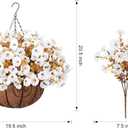Artificial Fall Flowers Fake Hanging Plants Flowers Basket for Outdoors Autumn Decoration, Silk Morning Glory with Eucalyptus Look Real UV Resistant Faux Flowers for Outside Porch Patio Balcony, White