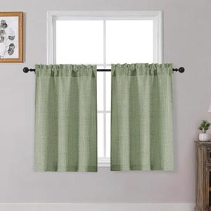 OWENIE Sage Green Cafe Curtains 36 Inch Length 2 Panels Set, Light Filtering Textured Short Kitchen Curtains Over Sink, Small Window Curtain Tier for Cabinet Bathroom RV Camper Basement, 30"W by 36"L