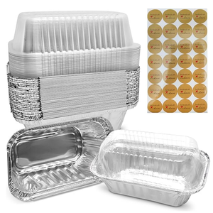 Mini Loaf Pans with Lids 50 Pack Small Aluminum Pans with Lids complete with Handmade with Love Stickers for Baking Bread, Fruit Cake, Banana Bread, Meat loaf and Baked Goods