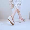 QDEGUY Platform High Heels Medium Width Comfortable Wedge Sandals for Women Dressy Espadrilles Wedding Summer (Gold,7)