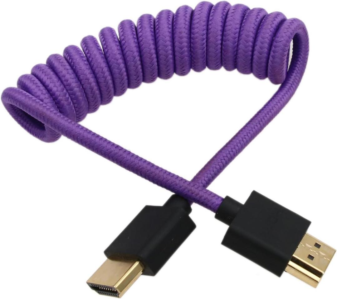4K 8K 60p Cable Type A HDMI 2.1 to HDMI Braided Coiled for Atomos Ninja V SmallHD Blackmagic Portkeys Feelworld Monitor Fuji X-T5 Sony FX30 A7R5 Canon Nikon Z9 Camera Purple