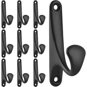 2 x DECLUTTR 10 Pack Coat Hooks, Heavy Duty Wall Hooks for Hanging Coats, Black Towel Hooks Wall Mounted for Key, Towel, Bags, Cup, Hat