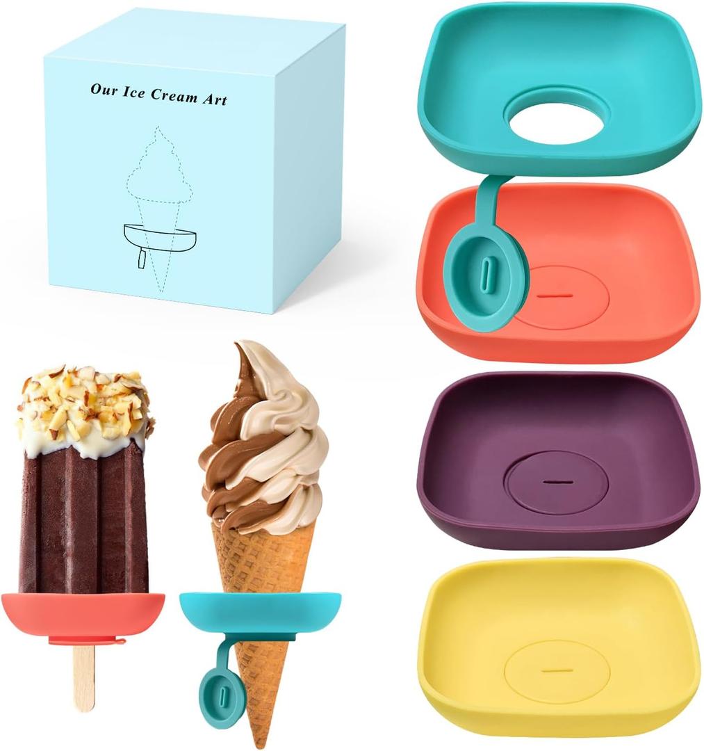 2 x Silicone Popsicle Holders for Kids, 4pcs Reusable Pop Holders for Toddlers, No mess Ice Cream Holder for Summer and Birthday Party, Adjustable Clips, Dishwasher Safety, 2-in-1