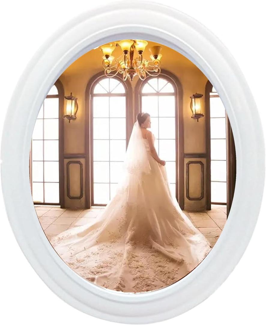 Oval Picture Frames, Oval Wood Picture Frame Wooden Wall Hanging Picture Frames for Home Office Wall Dcor (White, 10 inch)