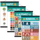 Benjia Boho Alphabet Numbers Color Shape poster hanger frame Set of 4, 12x16 inch for Boys Girls Preschool Educational Learning Poster Wall Decor Nursery Classroom Playroom Toddler Bedroom Kids room