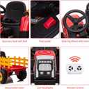 Kids Battery Powered Electric Tractor with Parent Remote Control & Trailer, Toddler 12V Ride On Toy with Dual Motors /2+1 Gear Shift/ 7-LED Lights/USB & Music Player,Red,35W/ EVA Tire