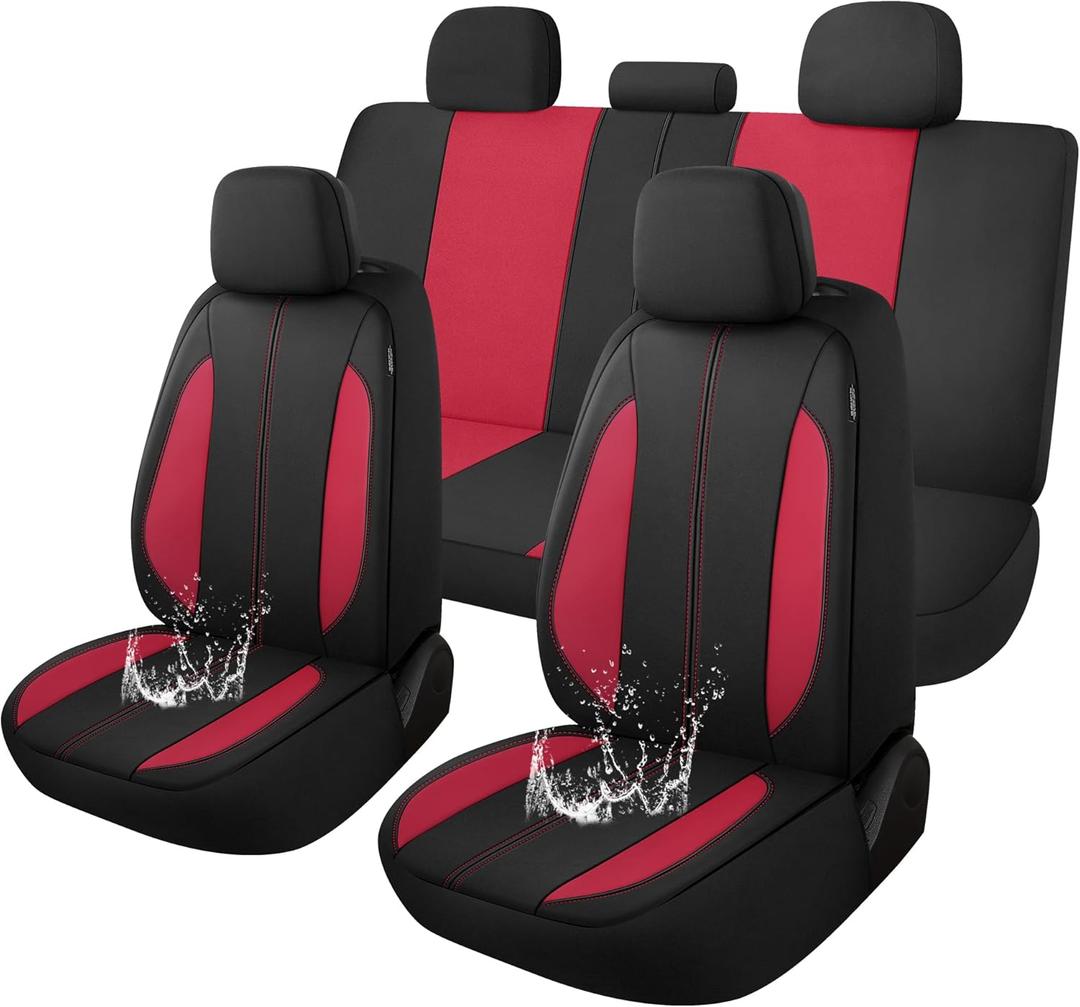 YGL Car Seat Covers for Full Seats,Waterproof Seat Covers for Cars,Durable Neoprene Car Seat Protectors,Interior Covers for Cars,Sedan Van Truck SUV(Black/Red) (Full Set)