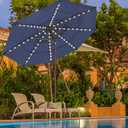 EliteShade USA 10-Year-Non-Fading 9ft 3-Tier Market Patio Umbrella, Commercial Table Umbrella with 80 Solar LED Lights, Crank Open, Windproof & UPF 50+ UV Protection for Garden, Deck, Pool, Backyard, Navy Blue