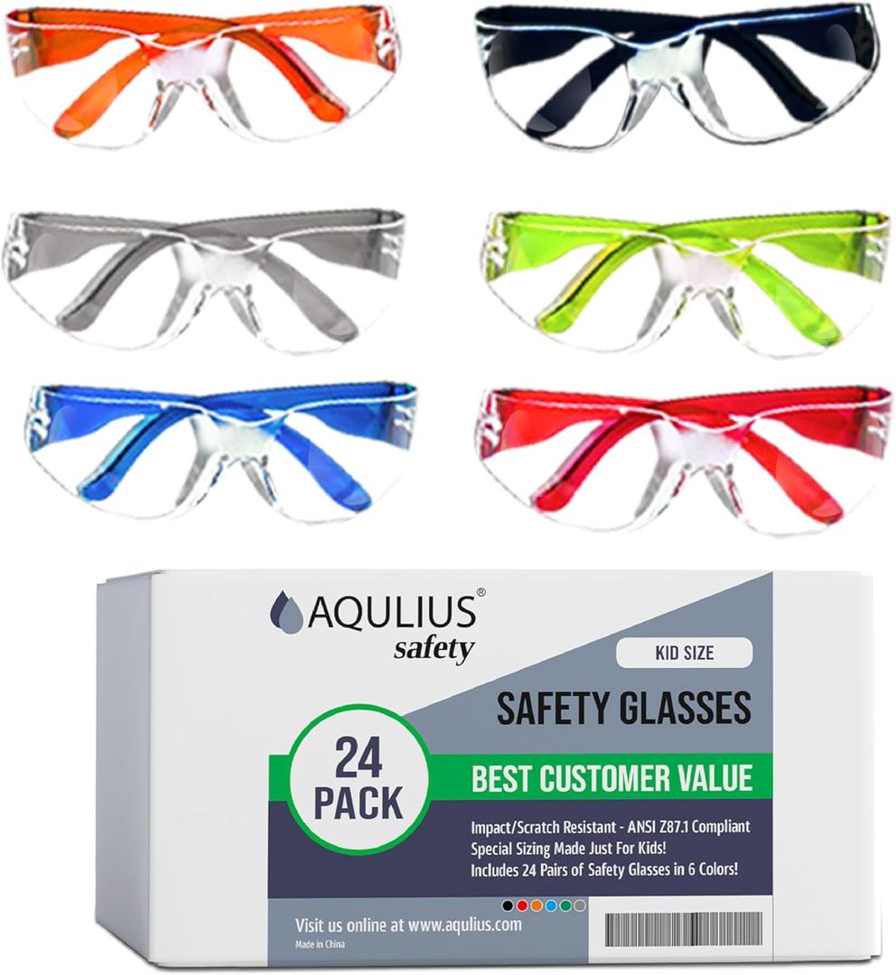 Aqulius Kids Safety Glasses - Eye Protection Glasses - Safety Goggles for Kids - Classroom Goggles Set - 24-Pack, Child Size