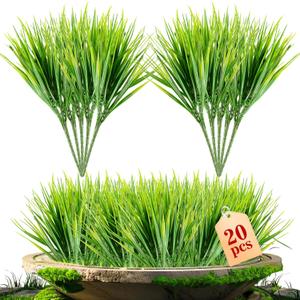 MAQIHAN 20 Artificial Grass Plant Outdoors - Faux Grass Fake Wheat Decor Artificial UV Resistant Outdoor Plants Plastic Outside Weed Planters Artificial Greenery for Porch Decorative