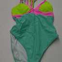 popvil One Piece Swimsuit 2025 Tummy Control Women Bathing Suit Shapewear Swimsuits Slimming Neon Cute Tie Back Swimwear (Medium, Colorblock5)