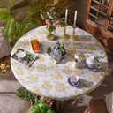 ARTABLE Round Fitted Tablecloth with Elastic Waterproof Oli Proof Table Cover Rustic Wipeable Table Protector for Home Picnic Outdoor (Yellow Flower, 60 Inch Round)