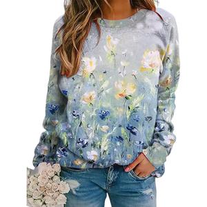 Fronage Women's Floral Printed Sweatshirt Long Sleeve Crewneck Casual Loose Vintage FLower Graphic Pullover Tops, Size S 