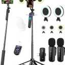 Vlogging Kit for iPhone/Android, 63Auto Face Tracking Tripod for iPhone with Light, Wireless Microphones, Scrolling Remote Control for TikTok, Content Creator Kit for YouTube Starter