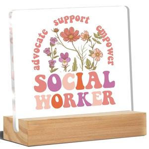 Social Worker Gifts for Women, Social Worker Desk Decor Acrylic Desk Plaque Sign Home Office Decoration 4 x 4 Inches