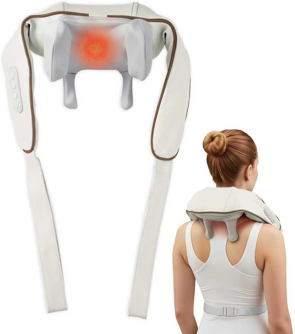 Wireless Neck and Shoulder Massager with Heat - 4D Shiatsu Deep Tissue Massager, 42 Warm Compress, Portable Back Massager for Home, Office, Travel - Neck Massager for Relaxation & Tension Relief (Light Gray)