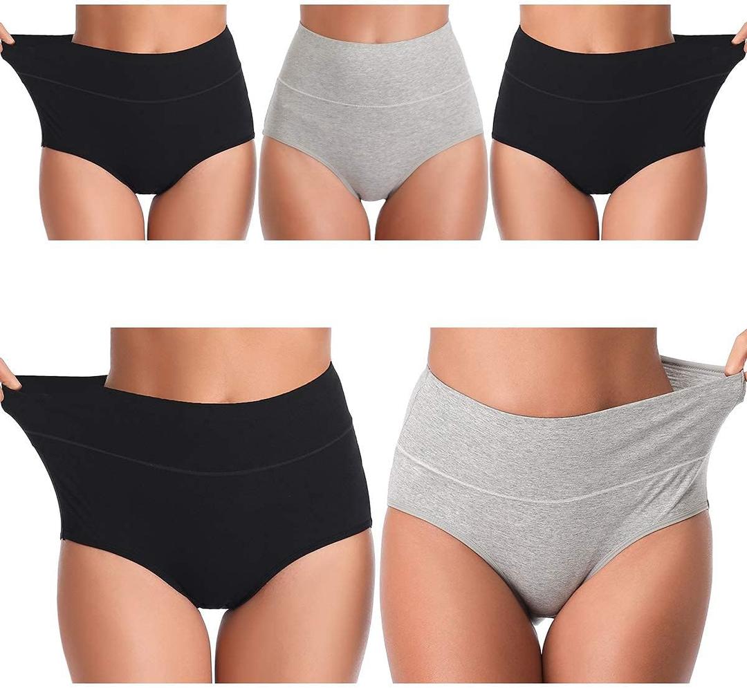 UMMISS Womens Underwear, Cotton High Waist Underwear for Women Full Coverage Soft Comfortable Briefs Panty Multipack, Large, Black/Grey 5 Pack