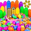 50 Pack 3 Inch Large Fillable Plastic Easter Eggs Bulk Include 6 Surprise Golden Eggs, Bright Color Empty Easter Eggs for Easter Hunts, Basket Stuffers Fillers, Easter Party Favors Classroom Prize