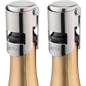 WOTOR Champagne Stoppers Stainless Steel, Prosecco Bottle Stopper with Food Grade Silicone, Reusable Champagne Cork & Saver, Leak proof Keep Fresh (Silver, 2 Pack)